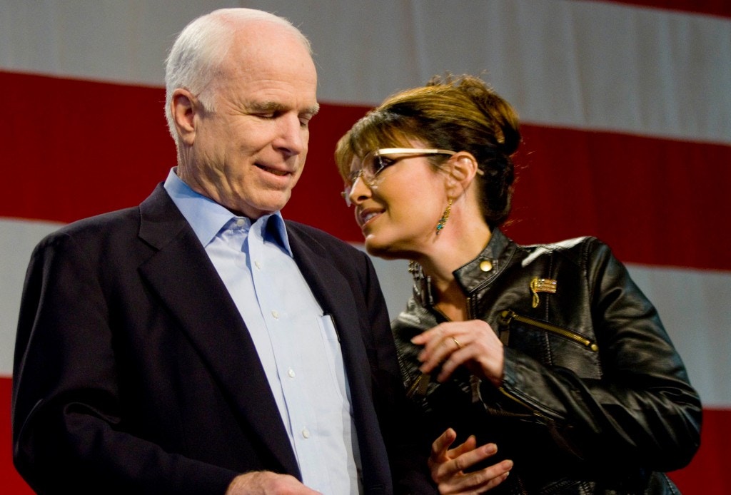 TUCSON, AZ - MARCH 26:  U.S. Sen. John McCain (R-AZ) and former Alaska Gov. Sarah Palin (L) attend a campaign rally at Pima County Fairgrounds on March 26, 2010 in Tucson, Arizona. Palin traveled to Arizona to stump for McCain, who is facing a primary challenge in his bid for a fifth term in the Senate. Today's event marked the first time the pair had campaigned together since their failed 2008 presidential run.  (Photo by Darren Hauck/Getty Images)