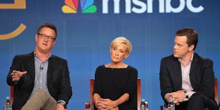 PASADENA, CA - JANUARY 07:  (L-R) Host Joe Scarborough, co-hosts Mika Brzezinski, and Willie Geist speak onstage during the 'Morning Joe' panel during the NBCUniversal portion of the 2012 Winter TCA Tour at The Langham Huntington Hotel and Spa on January 7, 2012 in Pasadena, California.  (Photo by Frederick M. Brown/Getty Images)