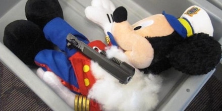 This undated photo provided by the federal Transportation Security Administration shows pistol parts hidden in a stuffed animal found by TSA officials at T.F. Green Airport in Warwick, R.I., Monday May 7, 2012.  The TSA said Tuesday that a man traveling to Detroit with his 4-year-old son was stopped when a TSA officer noticed the disassembled gun components 