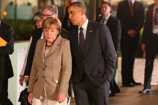 BRISBANE, AUSTRALIA - NOVEMBER 15:  United States President Barack Obama and Germany's Chancellor Angela Merkel arrive at The Queensland Gallery of Modern Art on November 15, 2014 in Brisbane, Australia. World leaders have gathered in Brisbane for the annual G20 Summit and are expected to discuss economic growth, free trade and climate change as well as pressing issues including the situation in Ukraine and the Ebola crisis. (Photo by Chris Hyde/Getty Images)