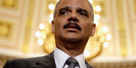 WASHINGTON, DC - JUNE 19:  Attorney General Eric Holder talks to reporters after meeting with House Oversight and Government Reform Committee Chairman Darrell Issa in the U.S. Capitol June 19, 2012 in Washington, DC. Issa and Holder did not appear to find any more common ground about the release of documents related to the Fast and Furious program and the committee plans to move forward Wednesday with a vote to hold Holder in contempt of Congress.  (Photo by Chip Somodevilla/Getty Images)