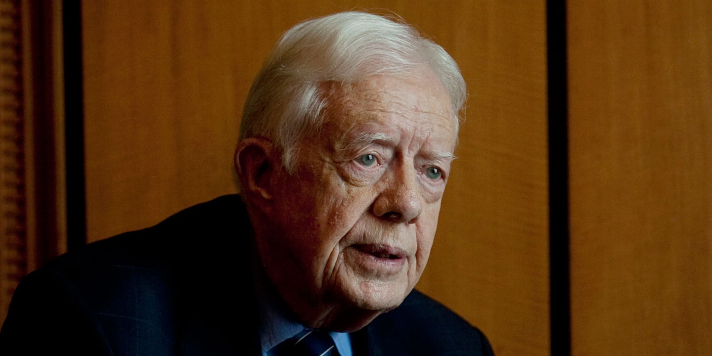 Former US President Jimmy Carter speaks with the Associated Press following a press conference which outlined the initial assessments of the Carter Center's election observation mission in Cairo, Egypt on Saturday, May 26, 2012. The Carter Center, which former President Carter founded, monitors elections world wide and deployed 102 observers to Egypt to monitor the Presidential elections that took place on the 23rd and 24th of May. While he expressed satisfaction with the overall order and peacefulness of the elections, he also cited concerns over restrictions placed on the delegation by the Egyptian authorities. (AP Photo/Pete Muller)
