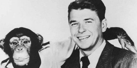 This file photo shows former President Ronald Reagan (R) in the 1952 movie 