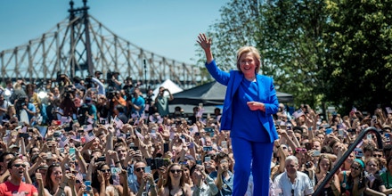 NEW YORK, NEW YORK - JUNE 13:  Former Secretary of State Hillary Clinton launches her campaign officially at a rally at Four Freedoms Park on Roosevelt Island, New York City, Saturday, June 13, 2015. (Photo by Melina Mara/The Washington Post via Getty Images)