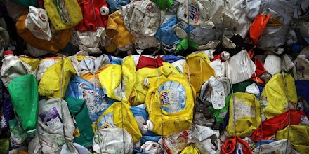 NEW YORK, NY - APRIL 22:  Recycling is viewed at the Sims Municipal Recycling Facility, an 11-acre recycling center on the Brooklyn waterfront on April 22, 2015 in New York City. Approximately 19,000 tons of metal, glass and plastic are collected monthly by the Department of Sanitation in New York City. In an Earth Day announcement, New York City mayor Bill de Blasio said that by 2030 New York won't send any of its garbage to out-of-state landfills. The mayor said that instead city garbage will be recycled, composted, or eliminated from the waste stream altogether.  (Photo by Spencer Platt/Getty Images)
