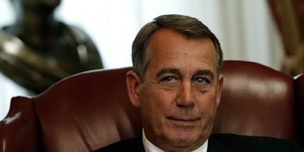 WASHINGTON, DC - JUNE 11:  U.S. Speaker of the House John Boehner (R-OH) speaks about House Majority Leader Eric Cantor during a photo opportunity with Prime Minister Tony Abbott of Australia at the U.S Capitol in Washington, DC June 11, 2014 in Washington, DC. Yesterday House Majority Leader Eric Cantor (R-VA) lost his Virginia primary to Tea Party challenger Dave Brat.  (Photo by Win McNamee/Getty Images)