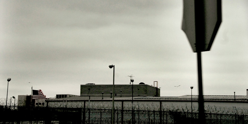 Partial view of Rikers Island Jail, NYC, NY. Nov 2009.