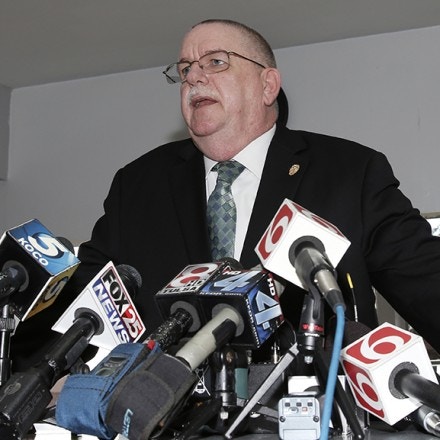 Oklahoma Department of Corrections Director Robert Patton gives a statement to reporters at the media center at the Oklahoma State Penitentiary in McAlester, Okla, Wednesday, Sept. 30, 2015. Patton said he requested a stay of execution for Richard Glossip "out of due diligence."(AP Photo/Sue Ogrocki)