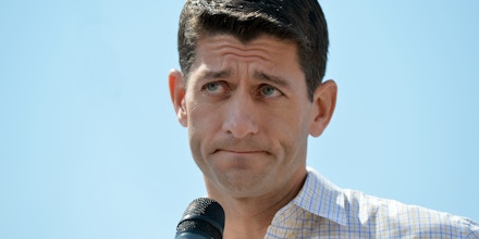 US Republican vice presidential candidate Paul Ryan speaks during a campaign event at a farm in Commerce, Michigan, on August 24, 2012.     AFP PHOTO/Jewel Samad        (Photo credit should read JEWEL SAMAD/AFP/GettyImages)