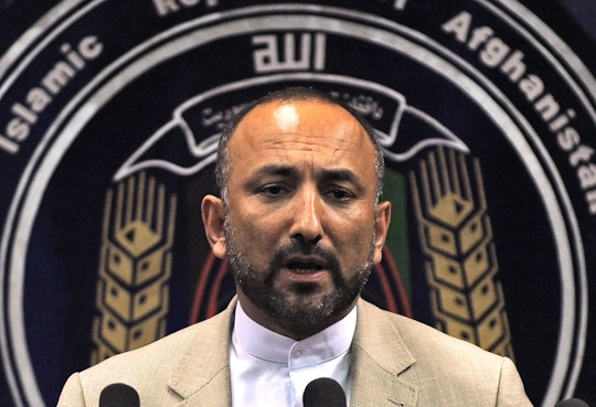 Afghanistan's interior minister Hanif Atmar speaks during a press conference at the interior ministry in Kabul on June 6, 2010. Afghanistan's interior minister and secret service chief resigned after security failings at a "peace jirga" in Kabul that came under militant attack, President Hamid Karzai's office said. The resignations came after Karzai called in the pair to account for a rocket attack by suspected Taliban rebels on the landmark meeting in Kabul last week intended to set out a plan for ending the insurgency.  AFP PHOTO/Massoud HOSSAINI (Photo credit should read MASSOUD HOSSAINI/AFP/Getty Images)