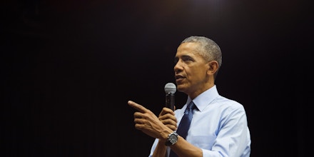 US President Barack Obama speaks at the Young Southeast Asian Leaders Initiative town hall event in Ho Chi Minh City on May 25, 2016.Obama urged communist Vietnam on May 24 to abandon authoritarianism, saying basic human rights would not jeopardise its stability, after Hanoi barred several dissidents from meeting the US leader. / AFP / JIM WATSON (Photo credit should read JIM WATSON/AFP/Getty Images)