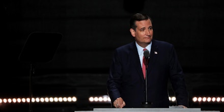 CLEVELAND, OH - JULY 20:  Sen. Ted Cruz (R-TX) delivers a speech on the third day of the Republican National Convention on July 20, 2016 at the Quicken Loans Arena in Cleveland, Ohio. Republican presidential candidate Donald Trump received the number of votes needed to secure the party's nomination. An estimated 50,000 people are expected in Cleveland, including hundreds of protesters and members of the media. The four-day Republican National Convention kicked off on July 18.  (Photo by Alex Wong/Getty Images)