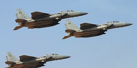 Jet fighters of the Saudi Royal air force performs during the graduation ceremony of the 83rd batch of King Faisal Air Academy (KFAA) students that was attended by Saudi Deputy Premier and Minister of Defense Crown Prince Salman bin Abdulaziz (not pictured) held at the Riyadh military airport, on January 1, 2013, in Riyadh.     AFP PHOTO/FAYEZ NURELDINE        (Photo credit should read FAYEZ NURELDINE/AFP/Getty Images)