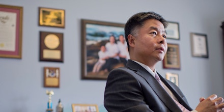 UNITED STATES - FEBRUARY 26: Rep. Ted Lieu, D-Calif., is interviewed by CQ Roll Call in his Cannon Building office, February 26, 2015. (Photo By Tom Williams/CQ Roll Call)