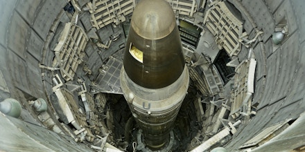 A deactivated Titan II  nuclear ICMB is seen in a silo at the Titan Missile Museum on May 12, 2015 in Green Valley, Arizona. The museum is located in a preserved Titan II ICBM launch complex and is devoted to educating visitors about the Cold War and the Titan II missile's contribution as a nuclear deterrent. AFP PHOTO/BRENDAN SMIALOWSKI        (Photo credit should read BRENDAN SMIALOWSKI/AFP/Getty Images)