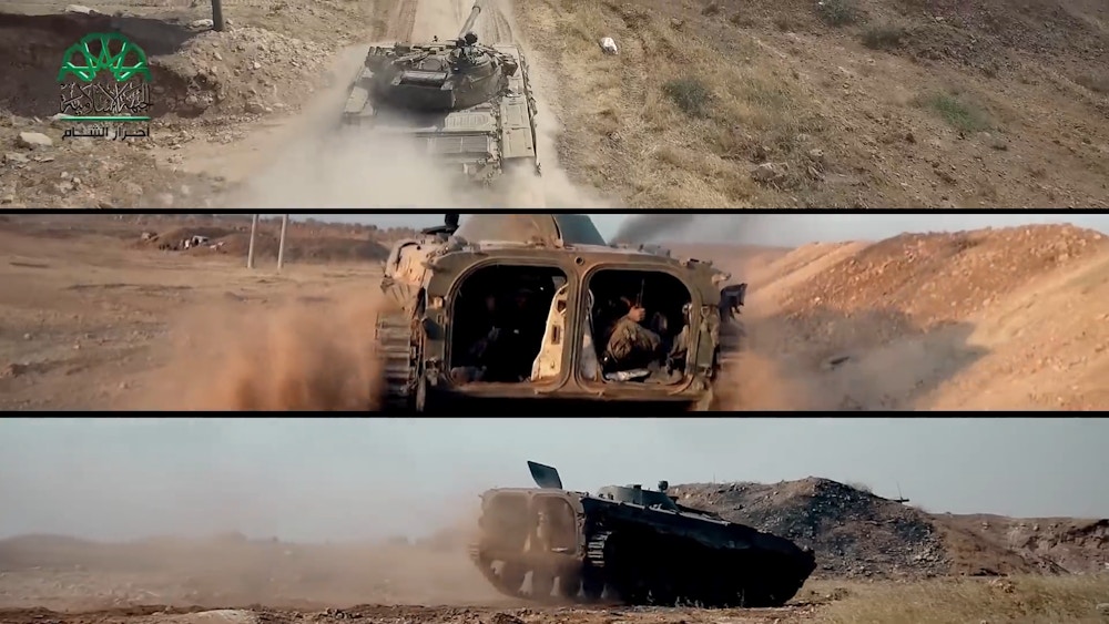 Scene from "Rage Wind" film showing militia members operating armored vehicles.