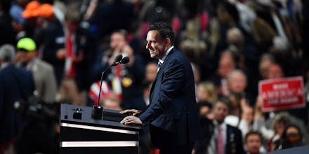 CLEVELAND, OH - JULY 21:  Peter Thiel, co-founder of PayPal,  delivers a speech during the evening session on the fourth day of the Republican National Convention on July 21, 2016 at the Quicken Loans Arena in Cleveland, Ohio. Republican presidential candidate Donald Trump received the number of votes needed to secure the party's nomination. An estimated 50,000 people are expected in Cleveland, including hundreds of protesters and members of the media. The four-day Republican National Convention kicked off on July 18.  (Photo by Jeff J Mitchell/Getty Images)