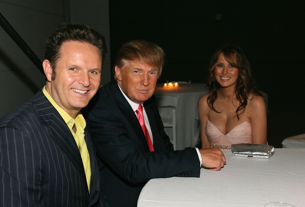LOS ANGELES, CA - JUNE 05:  (L-R) Producer Mark Burnett, entrepreneur Donald Trump and wife Melania Trump attend the after party for the Season Five Finale of "The Apprentice" at the California Market Center on June 5, 2006 in Los Angeles, California.  (Photo by Michael Buckner/Getty Images)