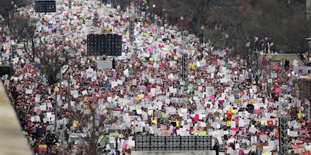 A crowd fills Independence Avenue during the Women's March on Washington, Saturday, Jan. 21, 2017 in Washington. (AP Photo/Alex Brandon)