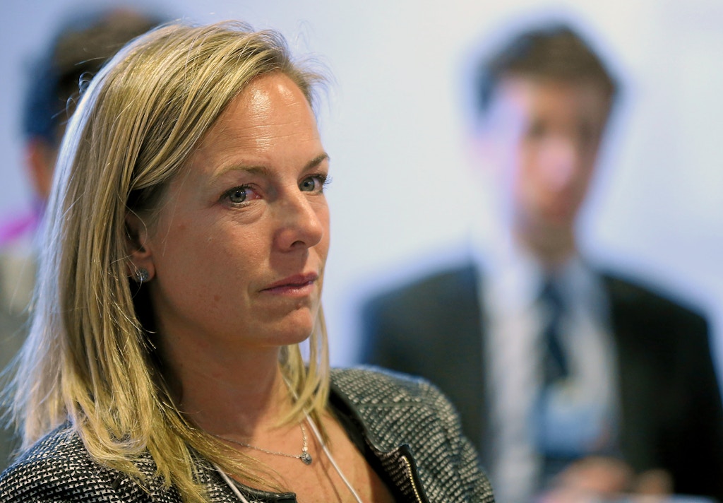 DAVOS/SWITZERLAND, 24JAN15 - Kirstjen Nielsen, Senior Fellow, Homeland Security Policy Institute, USA; Global Agenda Council on Risk & Resilience reflects during the session 'Davos Insights on Crisis and Cooperation' at the Annual Meeting 2015 of the World Economic Forum at the congress centre in Davos, January 24, 2015. WORLD ECONOMIC FORUM/swiss-image.ch/Photo Valeriano DiDomenico