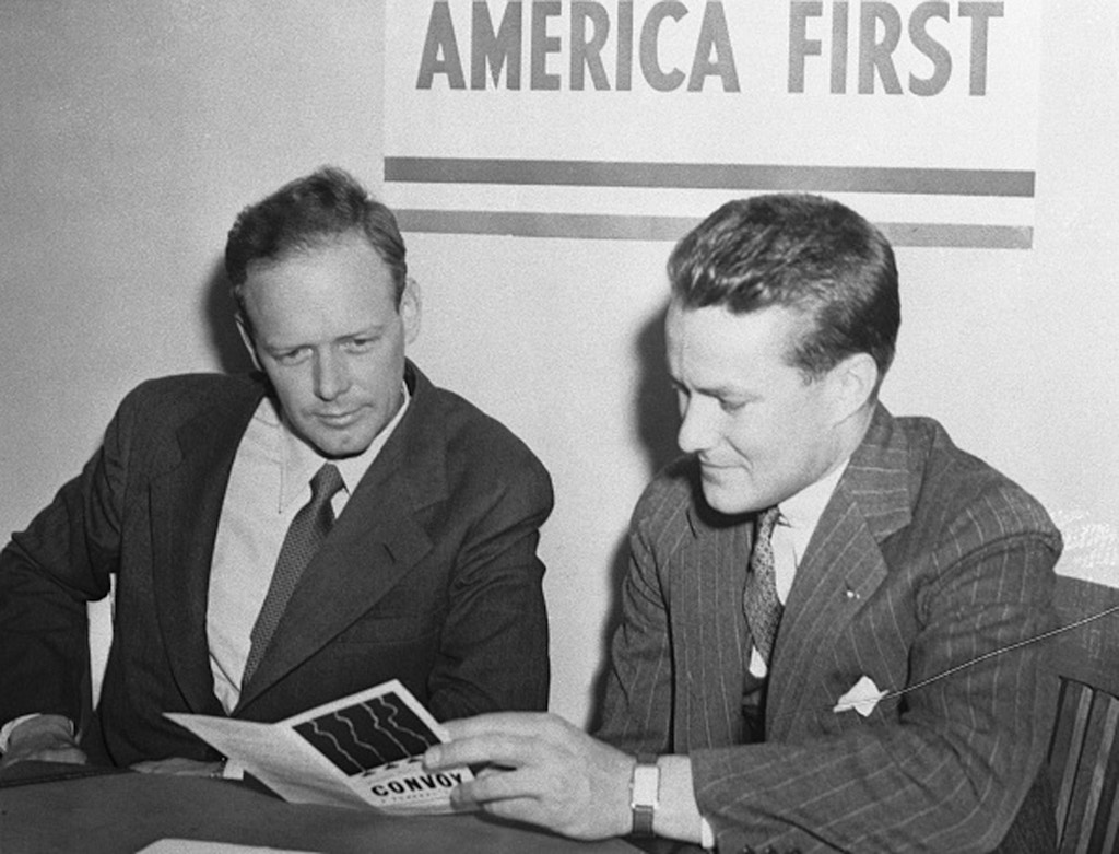 (Original Caption) Col. Charles A. Lindbergh, (left), with R. Douglas Stuart, Jr., National Director, when the flyer enrolled in Chicago as a member of the America First Committee.