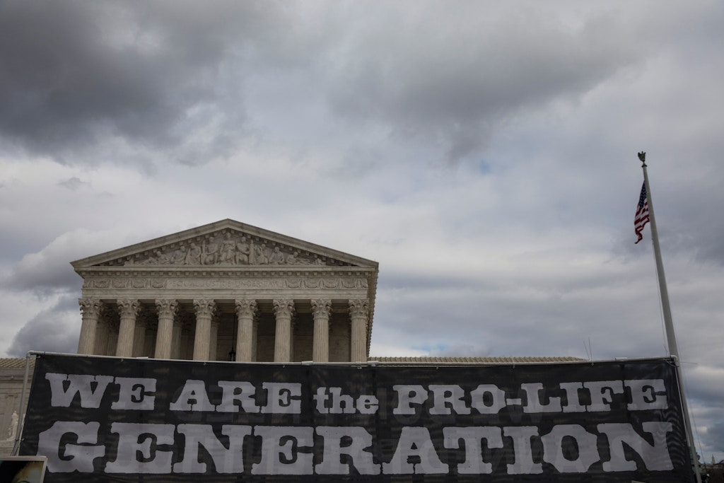 Pro-life demonstrators protest in front of the US Supreme Court during the 44th annual March for Life in Washington, DC, on January 27, 2017.<br /><br /><br /><br /><br /><br /> Anti-abortion advocates descended on the US capital on Friday for an annual march expected to draw the largest crowd in years, with the White House spotlighting the cause and throwing its weight behind the campaign. / AFP / ZACH GIBSON        (Photo credit should read ZACH GIBSON/AFP/Getty Images)