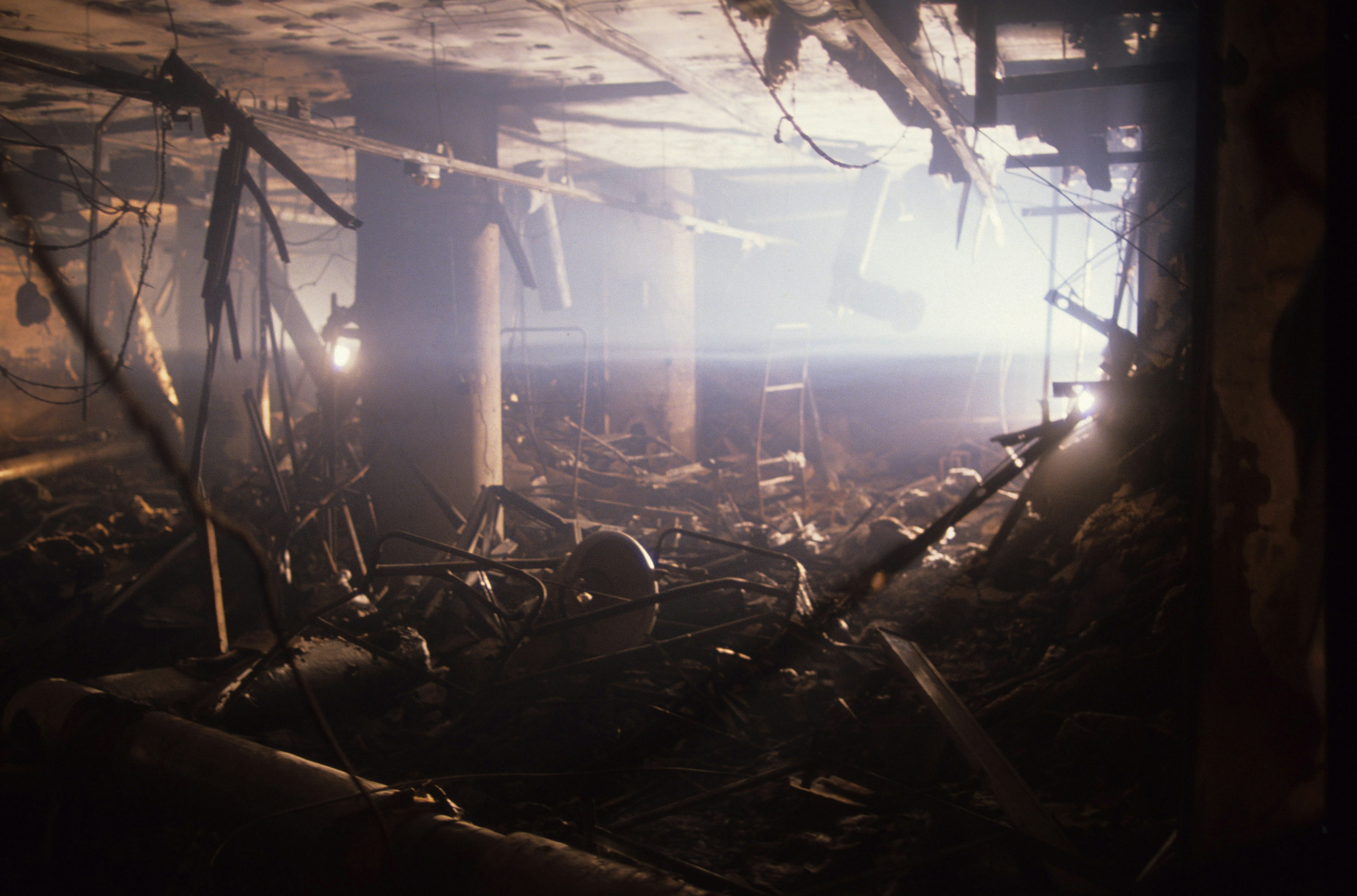 Interiors from a building in Amiriya district, a residential area on Baghdad's western outskirts, after an Allied bombing on an air raid shelter by US bombers, Gulf War, 14th February 1991. More than 500 women and children died after two precision bombs from American Stealth aircraft struck the site. (Photo by Kaveh Kazemi/Getty Images)