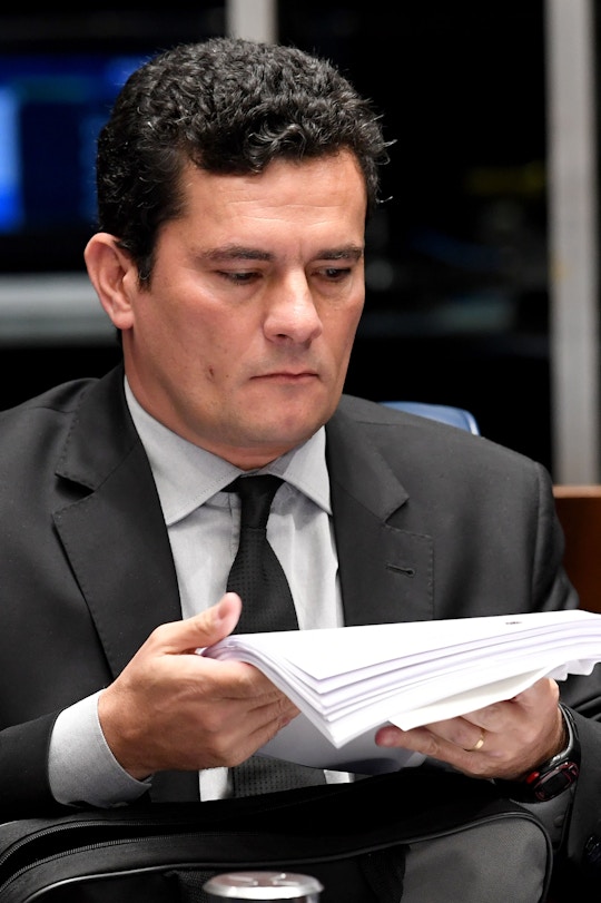 Federal Judge Sergio Moro is pictured during a public hearing on the bill that establishes the abuse of authority for judges and prosecutors, in the Senate in Brasilia on December 1, 2016.<br /><br /><br /><br /><br />
Even with a strong reaction against the bill from the public, Calheiros tries to speed up approval in the Senate and Lower House. The controversial law is ostensibly meant to crack down on undeclared election campaign funds, a common practice in Brazilian politics that has been linked to large-scale corruption. Judges and prosecutors have branded this as a weapon to reduce the judiciary's independence. / AFP / EVARISTO SA        (Photo credit should read EVARISTO SA/AFP/Getty Images)