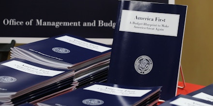 WASHINGTON, DC - MARCH 16: Copies of U.S. President Donald Trump's overview of budget priorities for FY2018, are on display at the Government Publishing Office (GPO) and the Office of Management and Budget, on March 16, 2017 in Washington, DC.  (Photo by Mark Wilson/Getty Images)