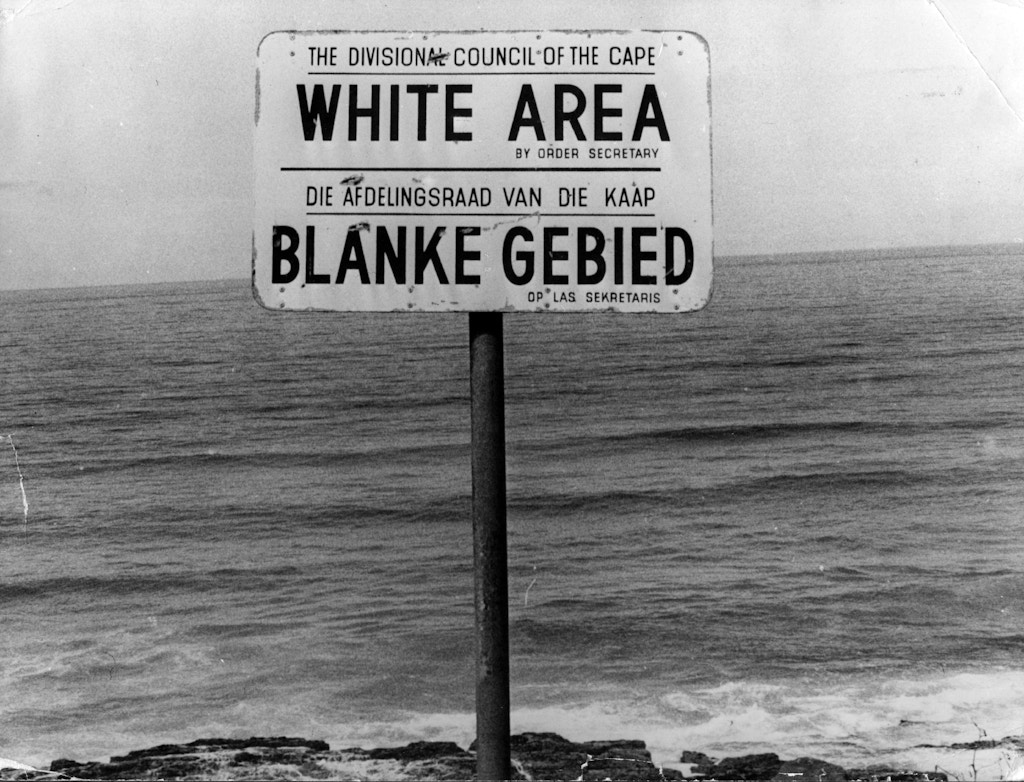 An apartheid notice on a beach near Capetown, denoting the area for whites only.   (Photo by Keystone/Getty Images)