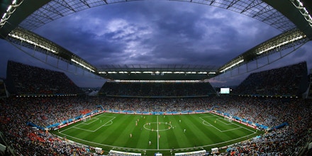 SAO PAULO, BRAZIL - JULY 09:  A general view of the stadium during the 2014 FIFA World Cup Brazil Semi Final match between the Netherlands and Argentina at Arena de Sao Paulo on July 9, 2014 in Sao Paulo, Brazil.  (Photo by Julian Finney/Getty Images)