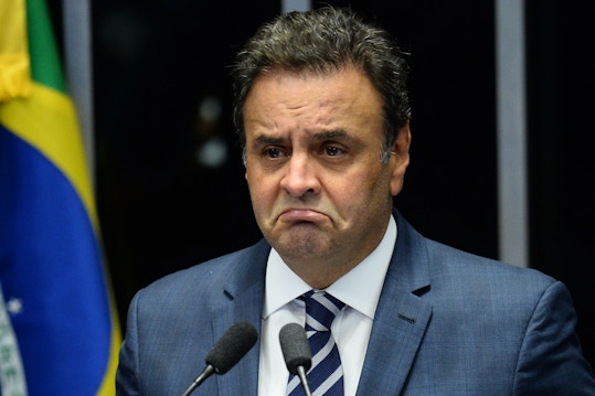 Opposition leader Senator Aecio Neves speaks during the senate impeachment trial of Brazilian suspended President Dilma Rousseff at the National Congress in Brasilia on August 30, 2016. Brazilian senators engaged in marathon debate Tuesday on the eve of voting on whether to strip Dilma Rousseff of the presidency and end 13 years of leftist rule in Latin America's biggest country. / AFP / ANDRESSA ANHOLETE        (Photo credit should read ANDRESSA ANHOLETE/AFP/Getty Images)