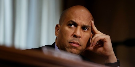 WASHINGTON, DC - MARCH 15:  Sen. Cory Booker (D-NJ) looks on during a Senate Foreign Relations committee meeting at Dirksen Senate Office Building on Capitol Hill on March 15, 2017 in Washington, DC. The Senate Foreign Relations Committee invited Syrian doctors and NGO leaders to testify about the ongoing civil war in Syria and the human suffering that accompanies the conflict.  (Photo by Justin Sullivan/Getty Images)