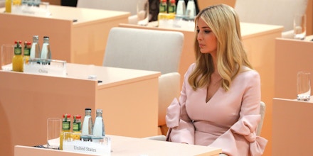 the daughter of US President Donald Trump Ivanka Trump sits at the beginning of the third working session of the G20 meeting in Hamburg, northern Germany, on July 8, 2017.?The G20 summit wraps up, with world leaders seeking to reach an agreement on a final joint statement despite divisions with US President Donald Trump over trade and climate change. / AFP PHOTO / AFP PHOTO AND POOL / LUDOVIC MARIN / SOLELY FOR REUTERS AND EPA (Photo credit should read LUDOVIC MARIN/AFP/Getty Images)