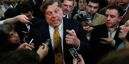 MANCHESTER, NH - JANUARY 05: Mark Penn, chief strategist and pollster for Democratic presidential candidate Sen. Hillary Clinton, speaks to reporters in the 