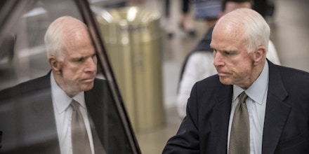 In this file photo from Thursday, June 22, 2017, Senate Armed Services Committee Chairman John McCain, R-Ariz., arrives at the Capitol for a briefing with Senate Majority Leader Mitch McConnell, R-Ky., who is releasing the Republicans' healthcare bill, the party's long-awaited attempt to scuttle much of President Barack Obama's Affordable Care Act, in Washington. McCain, 80, a Vietnam veteran and former prisoner of war and the GOP's presidential nominee in 2008, has been diagnosed with glioblastoma, an aggressive type of brain cancer. (AP Photo/J. Scott Applewhite, File)