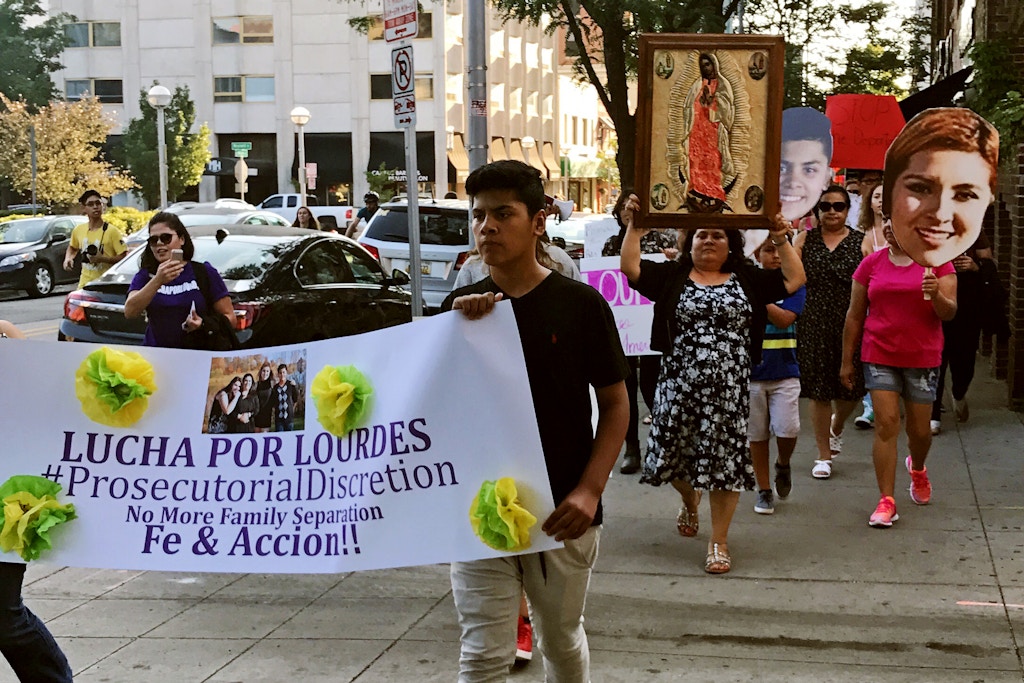Protesters marched through the streets, demanding that Salazar-BautistaÕs deportation be stayed in Ann Arbor, MI on July 18, 2017. Photo: The Lucha Por Lourdes campaign.