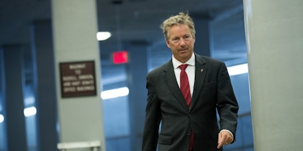 WASHINGTON, DC - JULY 27:  Sen. Rand Paul (R-KY) walks through the Senate subway on his way to an amendment vote on the GOP heath care legislation on Capitol Hill, July 27, 2017 in Washington, DC. Senate Republicans are working to pass a stripped-down, or 'Skinny Repeal,' version of Obamacare reform that might include repealing individual and employer mandates and tax on medical devices. (Photo by Drew Angerer/Getty Images)