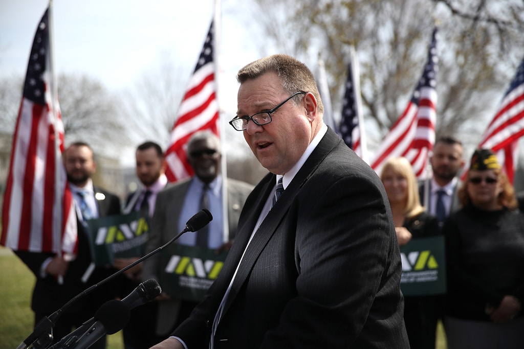 WASHINGTON, DC - MARCH 21:  Sen. Jon Tester (D-MT) speaks during a news conference to introduce the Deborah Sampson Act at the U.S. Capitol on March 21, 2017 in Washington, DC.  A bipartisan group of lawmakers held a news conference to introduce the Deborah Sampson Act legislation that  addresses issues that female veterans face when they seek healthcare.  (Photo by Justin Sullivan/Getty Images)