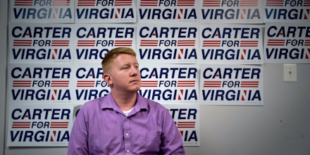 Lee Carter, a socialist who won a seat during this year's elections in the Virginia House of Delegates for the 50th District, poses on November 9, 2017 in Manassas, Virginia. / AFP PHOTO / Brendan Smialowski        (Photo credit should read BRENDAN SMIALOWSKI/AFP/Getty Images)