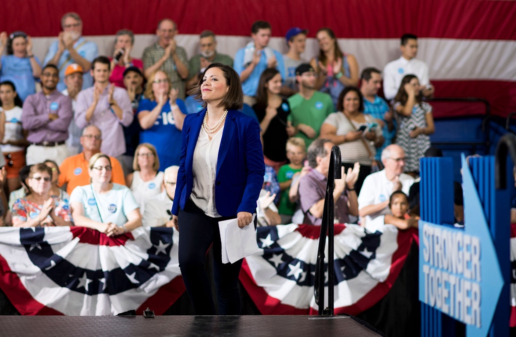 UNITED STATES - AUGUST 30: Candidate for U.S. Congress Christina Hartman, D-Pa., speaks during the Democratic nominee for Vice President Sen. Tim Kaine, D-Va., campaign rally at the Boys & Girls Club in Lancaster, Pa., on Tuesday, Aug. 30, 2016. (Photo By Bill Clark/CQ Roll Call) (CQ Roll Call via AP Images)