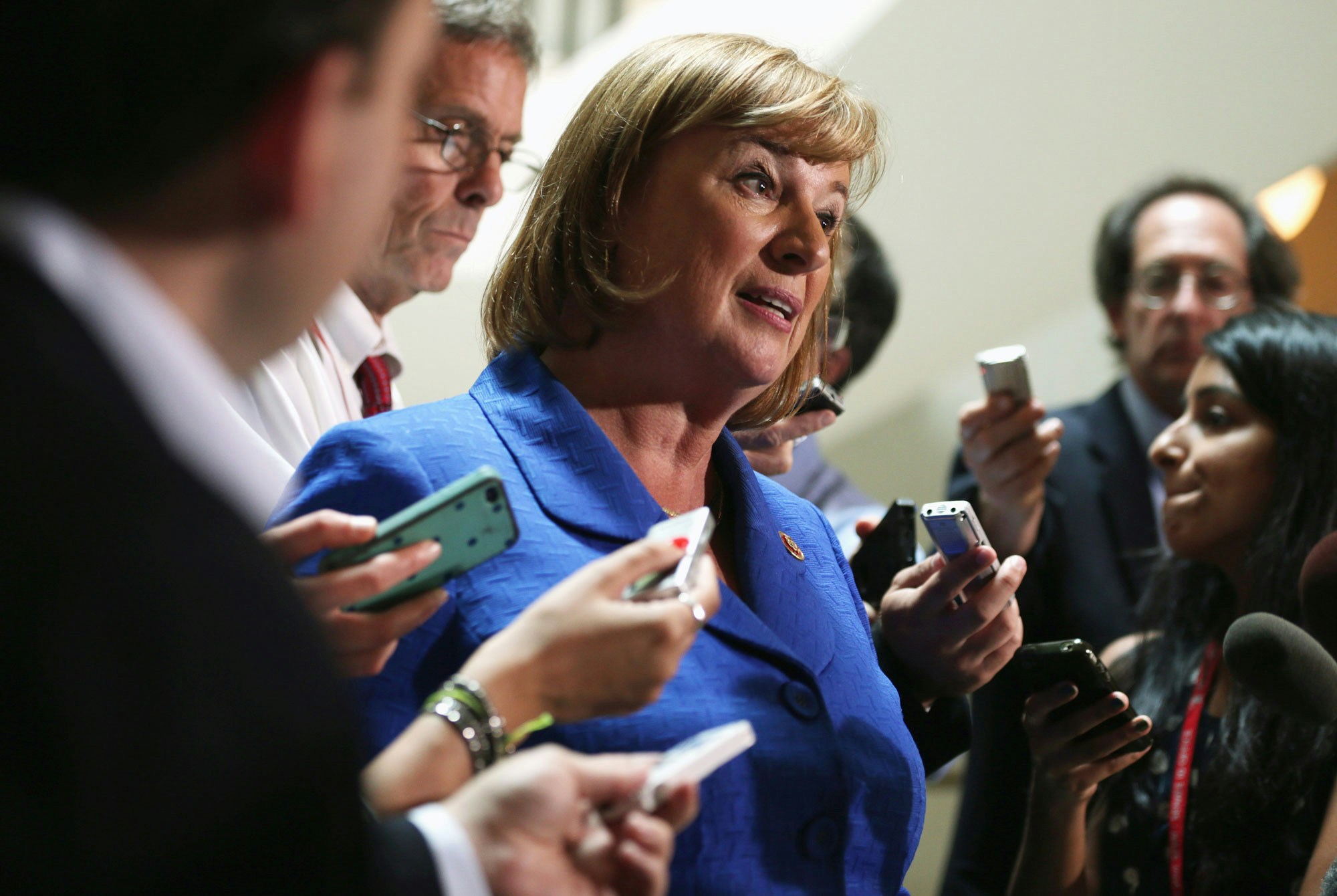 WASHINGTON, DC - SEPTEMBER 05:  U.S. Rep. Carol Shea-Porter (D-NH) speaks to members of the media after a members-only closed briefing on Syria for the U.S. Senate and the House of Representatives September 5, 2013 on Capitol Hill in Washington, DC. Senate Foreign Relations Committee has approved a resolution for a strike in Syria. The full Senate is expected to vote on it soon.  (Photo by Alex Wong/Getty Images)