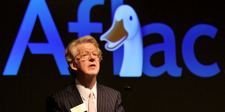 Aflac Chairman and CEO Dan Amos speaks during the company's annual shareholders meeting Monday morning, May 7, 2012 at The Columbus Museum in Columbus, Ga. (AP Photo/The Ledger-Enquirer, Joe Paull)