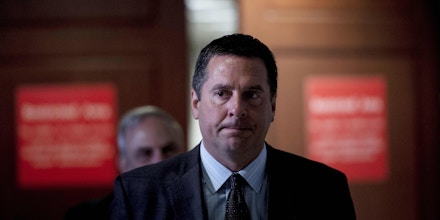 Rep. Devin Nunes (R-CA) leaves while Senior Advisor Jared Kushner leaves meets with the House Intelligence Committee on Capitol Hill July 25, 2017 in Washington, DC. / AFP PHOTO / Brendan Smialowski        (Photo credit should read BRENDAN SMIALOWSKI/AFP/Getty Images)