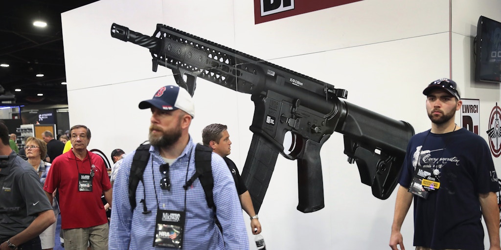 ATLANTA, GA - APRIL 29:  National Rifle Association members visit exhibitor booths at the 146th NRA Annual Meetings & Exhibits on April 29, 2017 in Atlanta, Georgia. With more than 800 exhibitors, the convention is the largest annual gathering for the NRA's more than 5 million members.  (Photo by Scott Olson/Getty Images)