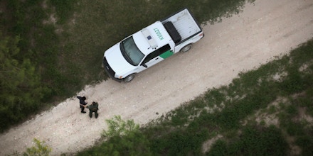 LA GRULLA, TX - MARCH 15: A U.S border agent detains an undocumented immigrant near the U.S.-Mexico border on March 15, 2017 near La Grulla, Texas. U.S. Customs and Border Protection announced that illegal crossings along the southwest border with Mexico dropped 40 percent during the month of February.  (Photo by John Moore/Getty Images)