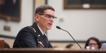 US Army General Joseph Votel, commander of the US Central Command, testifies during a House Armed Services Committee hearing on Capitol Hill in Washington, DC, February 27, 2018. / AFP PHOTO / SAUL LOEB        (Photo credit should read SAUL LOEB/AFP/Getty Images)