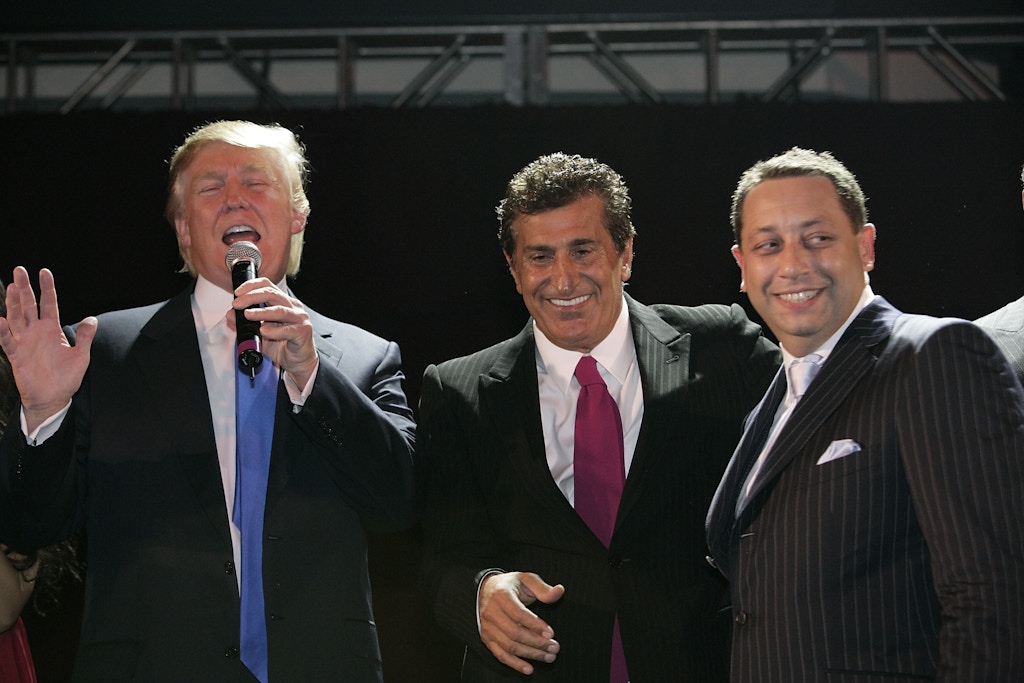 Donald Trump, Tevfik Arif and Felix Sater attend the Trump Soho Launch Party on September 19, 2007 in New York. (Photo by Mark Von Holden/WireImage)