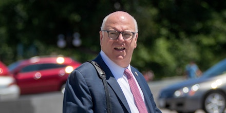 House Democratic Caucus Chairman Joe Crowley, D-N.Y., departs the House of Representatives for the weekend following final votes, at the Capitol in Washington, Friday, June 15, 2018. On Wednesday, Crowley slumped to the ground briefly on a hot day in D.C. during while marching with demonstrators protesting the separation of children from their parents at the Southern border. (AP Photo/J. Scott Applewhite)