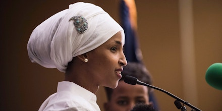 Ilhan Omar, a candidate for State Representative for District 60B in Minnesota, gives an acceptance speech on election night, November 8, 2016 in Minneapolis, Minnesota. Omar, a refugee from Somalia, is the first Somali-American Muslim woman to hold public office. / AFP / STEPHEN MATUREN (Photo credit should read STEPHEN MATUREN/AFP/Getty Images)